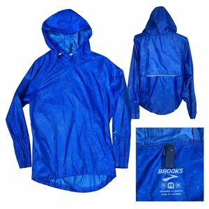 Brooks Blue Running Windbreaker HoodedJacket Women’s Med Reflective Lightweight